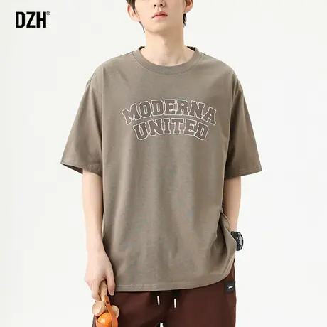 男生咖色短袖男潮牌潮流纯棉t恤男宽松夏季薄款2023重磅半袖体恤商品大图