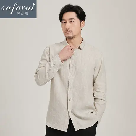 男士衬衫亚麻薄款春季新款男装复古长袖休闲上衣宽松商务男式衬衣商品大图