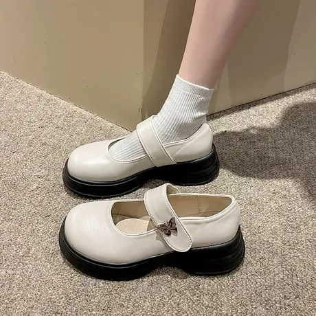 法式玛丽珍小皮鞋女2023年秋季新款厚底百搭配裙子英伦风圆头单鞋商品大图