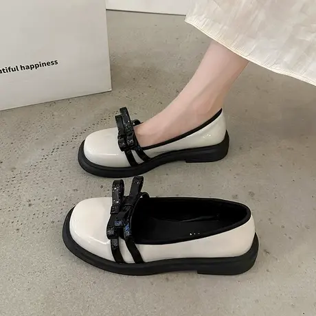 玛丽珍鞋女夏季2023新款蝴蝶结粗跟小皮鞋百搭仙女配裙子防滑单鞋商品大图