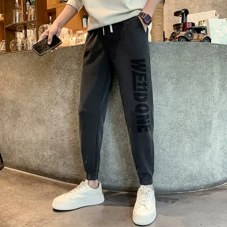 束脚卫裤男秋季九分运动裤潮牌字母印花2023秋款小众哈伦休闲长裤商品大图
