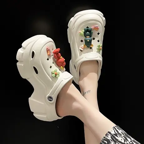 增高洞洞鞋女夏季卡通可爱暴力熊松糕厚底高跟外穿防滑包头凉拖鞋商品大图