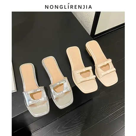 弄里人佳大码女鞋41-43凉鞋夏新款蝴蝶结镂空气质外穿凉拖鞋40 42图片