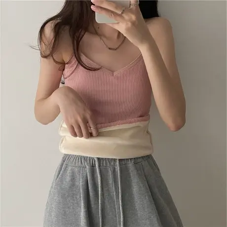 吊带小背心女春秋冬潮短款加绒加厚黑色外穿保暖内搭打底衫上衣服图片