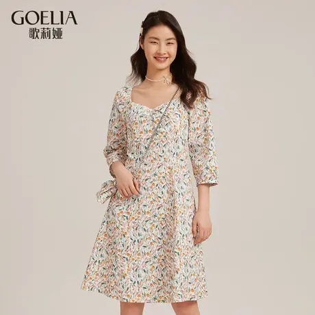 歌莉娅夏季新品方领印花连衣裙（配送链条小包）115R4K9YB图片