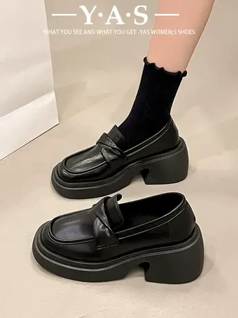 法式厚底复古白色乐福单鞋女鞋子2024新款秋季黑色英伦风小皮鞋潮商品大图