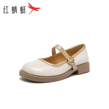 红蜻蜓女鞋23春新款圆头浅口乐福鞋柔软舒适中跟玛丽珍鞋jk鞋子图片