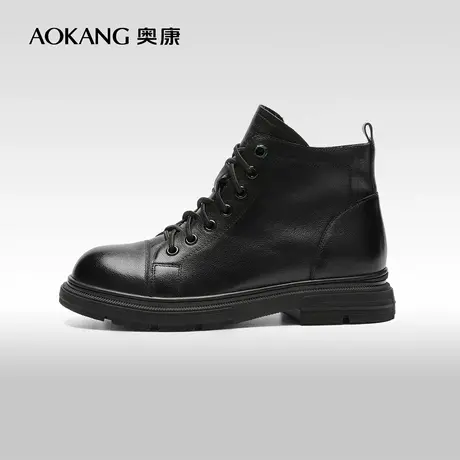 【门店发货】奥康女鞋春秋款潮酷高帮马丁靴休闲真皮舒适中筒短靴图片