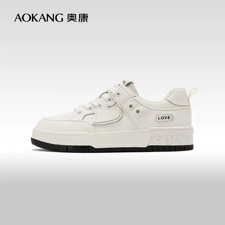奥康女鞋 2024春季新款爱心板鞋厚底轻便百搭配裙子小白鞋面包鞋商品大图