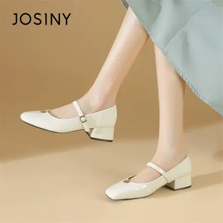 Josiny/卓诗尼玛丽珍鞋女2024年新款春季爆款漆皮粗跟浅口小皮鞋商品大图