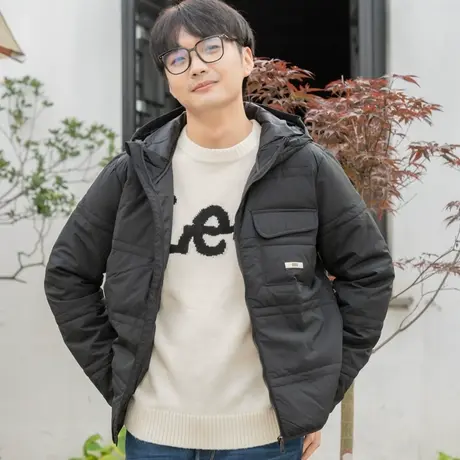 Lee男士羽绒服时尚休闲舒适黑色连帽常规款加厚外套LMT0011445UK图片