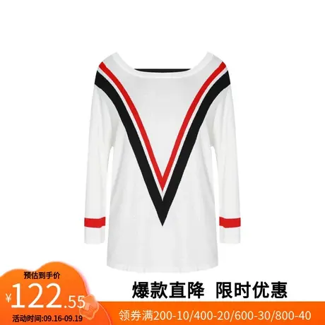【艾格】条纹喇叭袖针织衫女2023春季新款落肩圆领上衣官方旗舰店商品大图