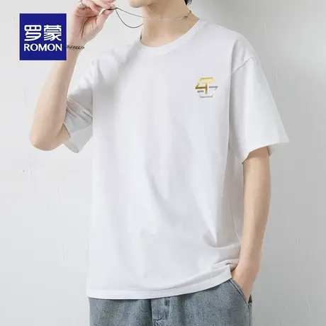 罗蒙男士冰丝短袖T恤夏季款潮牌圆领印花休闲男装衣服大码纯棉体t图片