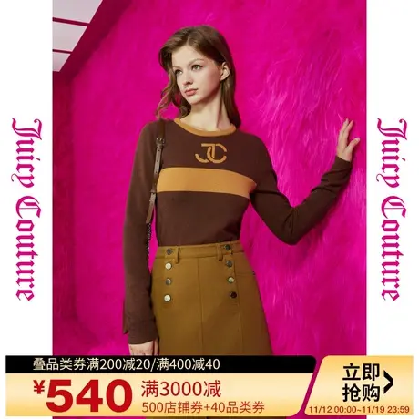 Juicy Couture橘滋23初秋冬新款一杯摩卡撞色JC提花女式毛衣图片
