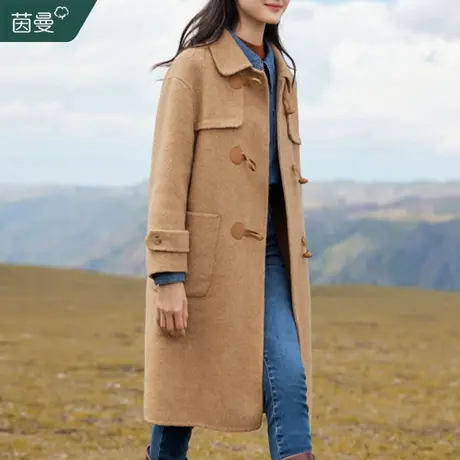 茵曼绵羊毛双面毛呢大衣女2023年冬季新款高级感气质中长款厚外套图片