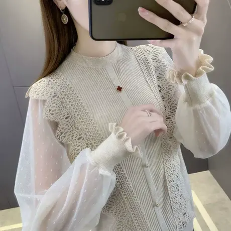 女士蕾丝毛衣内搭春装2023年新款爆款时尚洋气针织打底衫镂空春秋商品大图