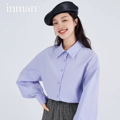 茵曼衬衫女长袖宽松oversize垂感上衣2024春季新款小众灯笼袖衬衣图片