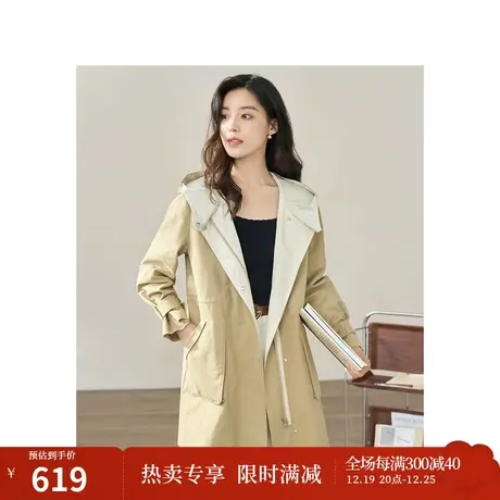 【商场同款】茵曼休闲连帽风衣2023秋季女装新款抽绳长袖宽松外套图片