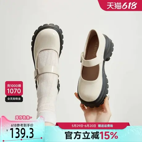 戈美其圆头松糕厚底玛丽珍鞋女2025春季新款学院风魔术贴浅口单鞋商品大图