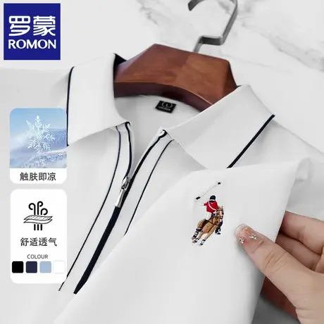 罗蒙高端男士休闲POLO衫短袖t恤夏季薄款半拉链刺绣保罗衫半袖N2Z图片