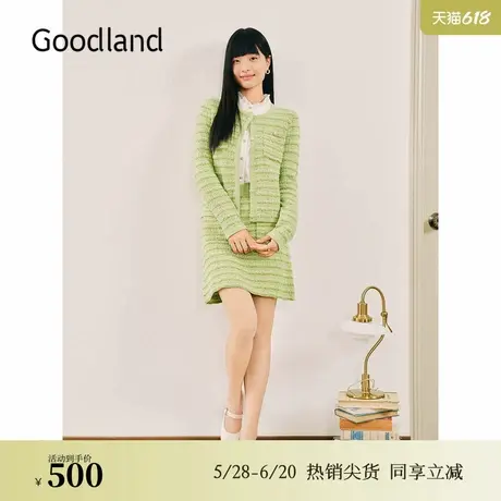 【美丽诺羊毛】Goodland美地2024冬季新款蝴蝶纱小香风半身裙图片