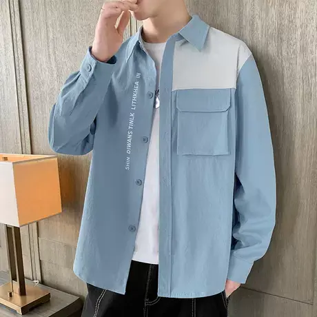 港士博衬衫男长袖春秋季新款韩版潮流百搭衬衣潮牌男装寸衫外套商品大图