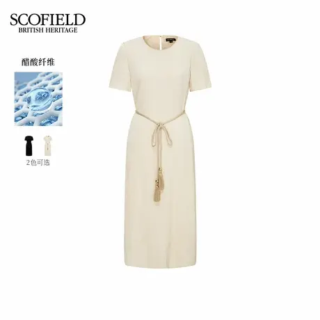 【醋酸】Scofield女装简约肌理感连衣裙流苏腰带2025秋季新品图片