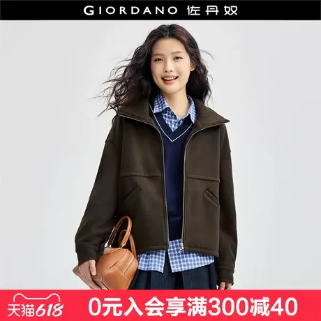 佐丹奴毛呢外套女新款复古美拉德风宽松翻领绒感呢子夹克18374517图片