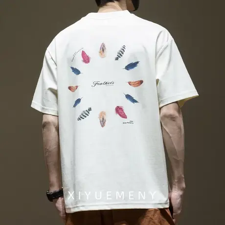 美式复古印花短袖T恤男2025夏季新款宽松大码潮牌重磅半袖体恤衫商品大图