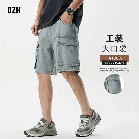 男士蓝色工装短裤男纯棉美式潮流2025新款休闲五分裤夏外穿半截裤商品大图