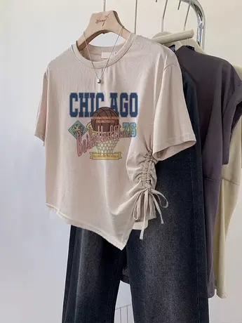 欧货上衣2023新款女装hiphop街头风超好看t恤正肩显瘦ins潮短袖夏商品大图