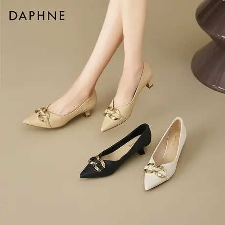 Daphne/达芙妮2025新款法式气质配裙子粗跟小香风低跟浅口高跟鞋图片