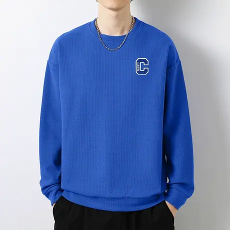 克莱因蓝华夫格卫衣男潮牌潮流圆领长袖t恤秋冬款无帽宽松上衣服商品大图