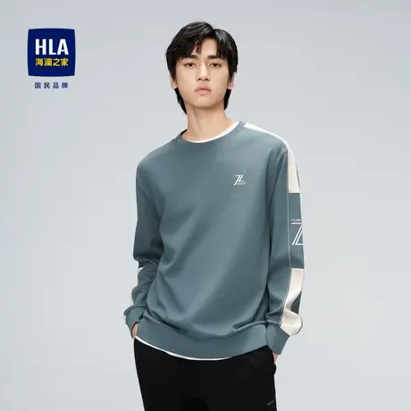 HLA/海澜之家舒适亲肤卫衣斜纹布撞色字母罗纹圆领上衣男商品大图
