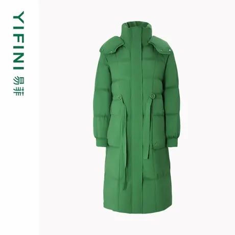 [专柜同款]Yifini/易菲中长款连帽白鹅绒保暖羽绒服女外套冬新商品大图