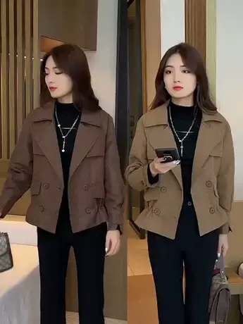 爆款短款外套女2023秋季新款小个子外穿洋气百搭宽松显瘦夹克上衣商品大图