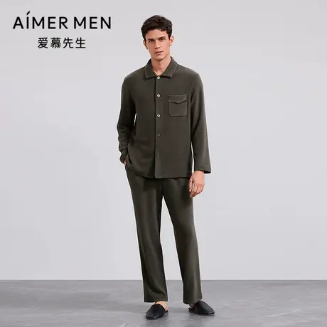 爱慕先生25秋冬天竺家居睡衣男翻领开衫长袖+长裤套装NS43M561商品大图