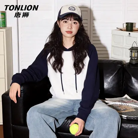 唐狮官方短款连帽卫衣女2026新款春季美式宽松慵懒帽衫显瘦上衣VC图片
