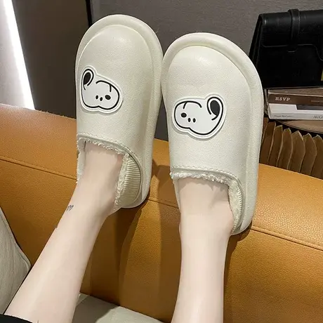 新款棉拖鞋女冬季可爱小狗室内居家防水厚底加绒保暖月子包跟棉鞋商品大图