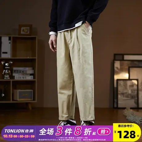 唐狮2023春季新款休闲裤男宽松束脚工装裤直筒抽绳长裤子男潮牌图片