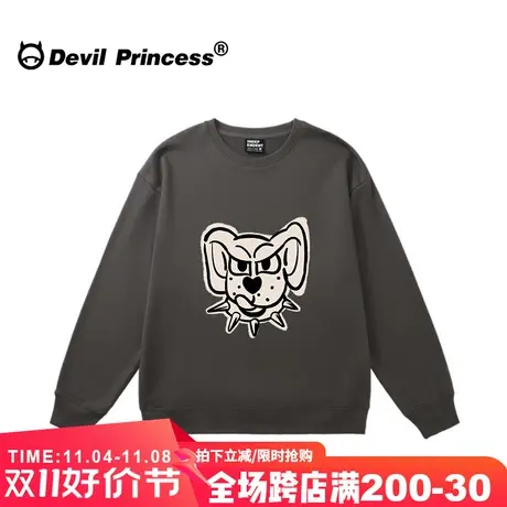 无性别穿搭街头风卡通潮牌深灰色卫衣女宽松大版超火无帽上衣外套商品大图