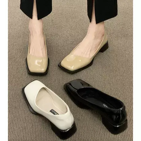 英伦小皮鞋女2023年夏季新款方头低跟时尚百搭晚晚温柔复古单鞋女商品大图