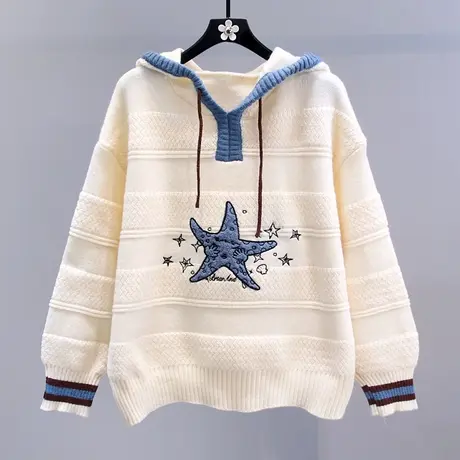 学院风五角星连帽毛衣女秋冬2023新款宽松时尚休闲外穿长袖针织衫图片