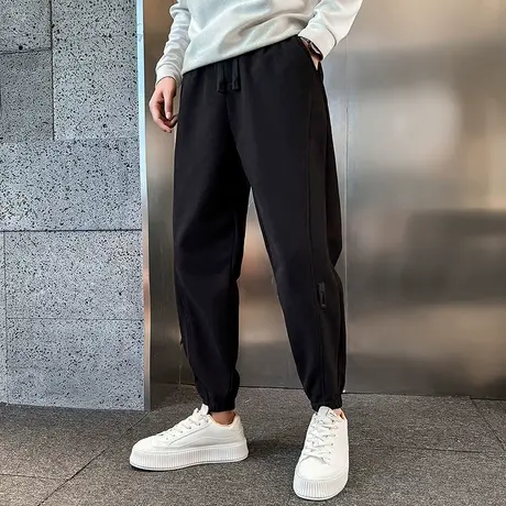 灯芯绒卫裤男秋冬纯色宽松束脚加绒加厚休闲裤个性拼接潮牌哈伦裤商品大图