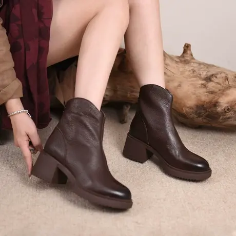 Artmu阿木原创复古英伦风粗跟短靴女单靴百搭真皮马丁靴女冬加绒商品大图