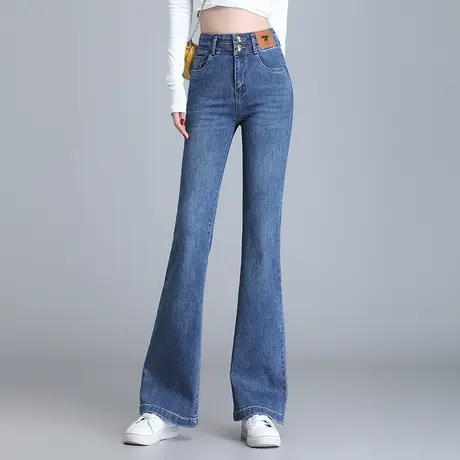 高腰黑色微喇叭牛仔裤女2023春季新款显瘦小个子拖地长裤马蹄裤子商品大图