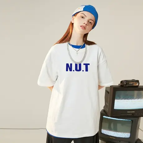 Nuthink国潮潮流简约风字母短袖T恤男女同款潮牌ins情侣装半截袖商品大图