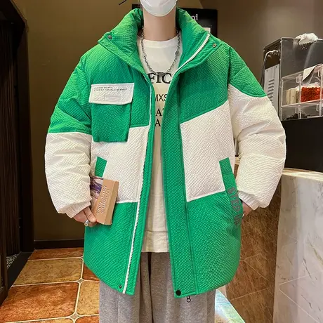 棉衣男冬季港风潮牌宽松拼接撞色休闲棉服外套男潮流加厚立领棉袄图片