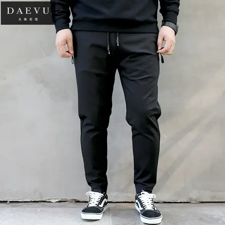 春秋新款简约特大号弹力束脚潮胖子加肥加大码男士针织裤运动长裤商品大图