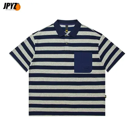 男士polo衫贴口袋夏季条纹简约休闲上衣重磅300g纯棉有领短袖t恤商品大图